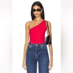 Free‎ People Women’s Can’t Stop Me One Shoulder Bodysuit  Size Large Mars Red
